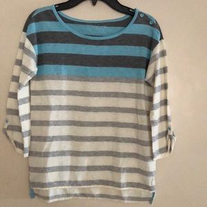 🆕Gap Girls Knit Stripe top! Blue/Grey/Ivory! Button detailing! New! Size: M